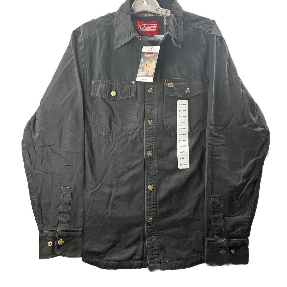 Coleman Fleece Shirt Black Mens Small Lined‎ Jacket Lined Button Up Snap Casual